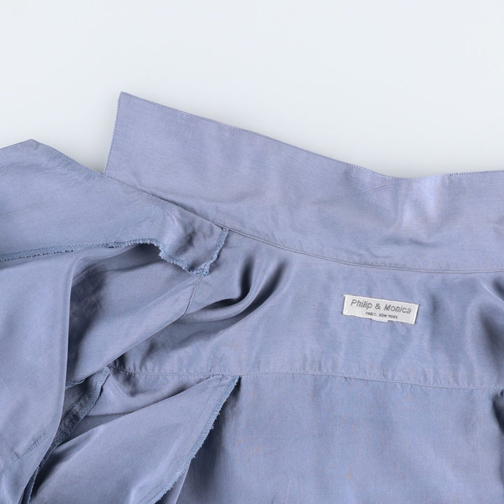 Philip and Monica Short-Sleeve Open-Collar Silk Shirt, Boxy Fit, Women's Size M (approx.) silk blue type Vintage Second Hand
