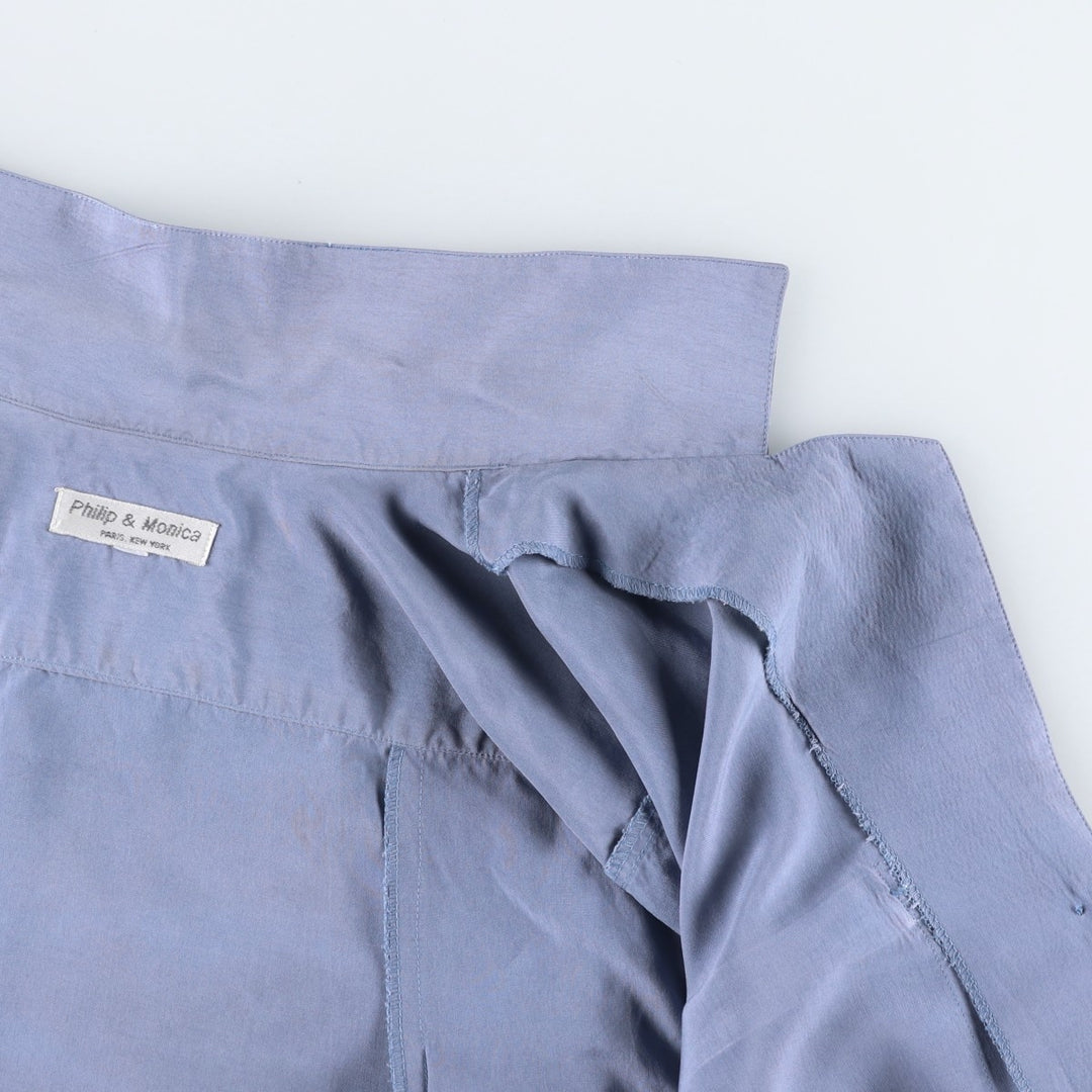 Philip and Monica Short-Sleeve Open-Collar Silk Shirt, Boxy Fit, Women's Size M (approx.) silk blue type Vintage Second Hand