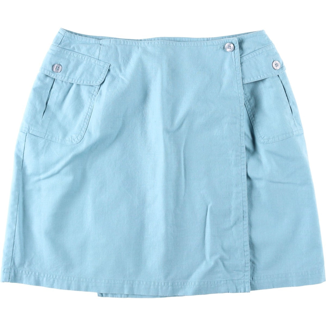 SIGNATURE EXPRESSION Linen x Cotton Wrap Mini Skirt, Women's Size L (approx.) linen Blue type light blue Vintage Second Hand