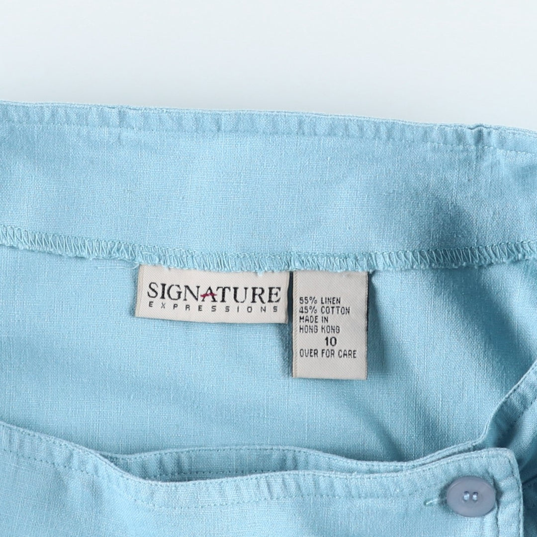 SIGNATURE EXPRESSION Linen x Cotton Wrap Mini Skirt, Women's Size L (approx.) linen Blue type light blue Vintage Second Hand