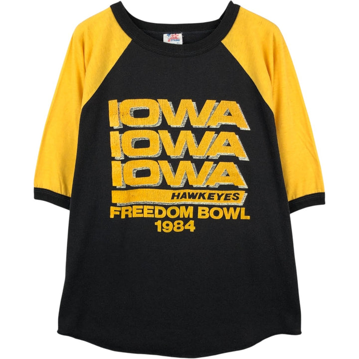 80s-90'S 1st String IOWA (University of Iowa) Half-Sleeve College T-Shirt Ringer T-Shirt Made in USA Men's XL Equivalent Vintage unclear black type Vintage Second Hand