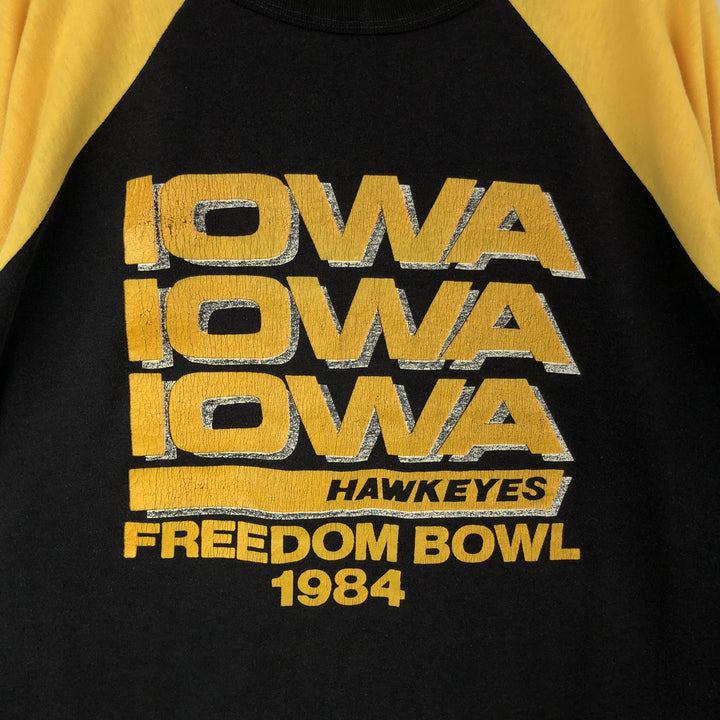 80s-90'S 1st String IOWA (University of Iowa) Half-Sleeve College T-Shirt Ringer T-Shirt Made in USA Men's XL Equivalent Vintage unclear black type Vintage Second Hand