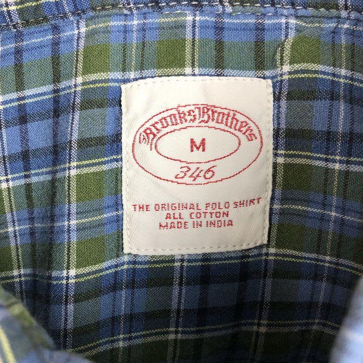 Brooks Brothers 346 short sleeve button-down check shirt, men's size M cotton Blue type light blue Vintage Second Hand