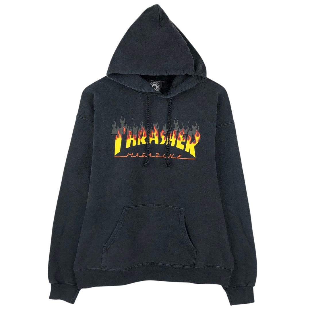 Thrasher Fire Pattern Pullover Hoodie, Men's Size M cotton black type Vintage Second Hand