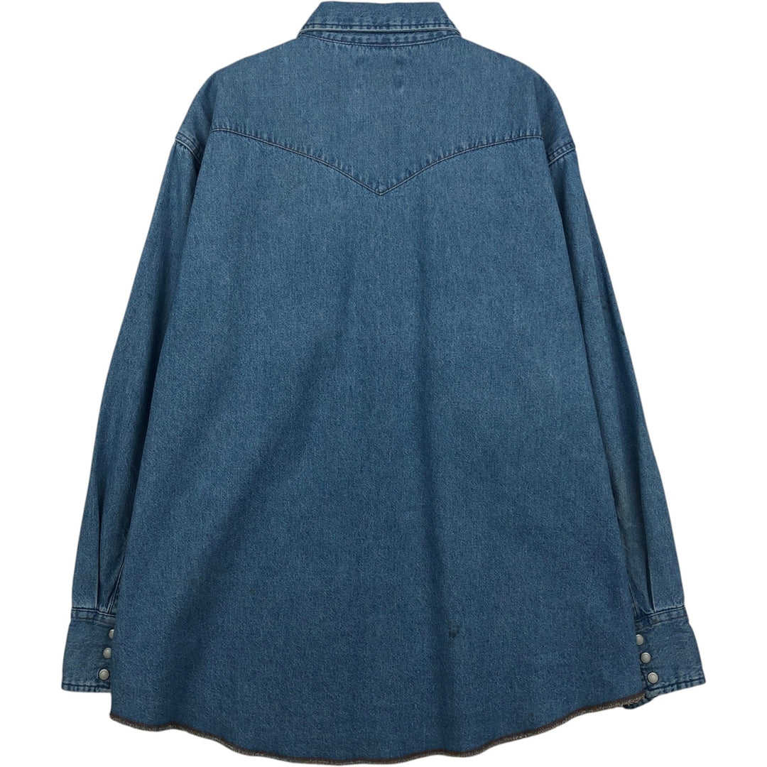 90'S Wrangler Long-Sleeve Denim Western Shirt, Men's XXL (approx.), Vintage cotton blue type Vintage Second Hand