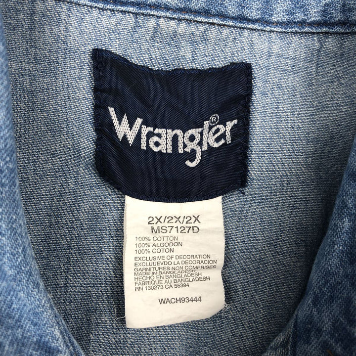 90'S Wrangler Long-Sleeve Denim Western Shirt, Men's XXL (approx.), Vintage cotton blue type Vintage Second Hand