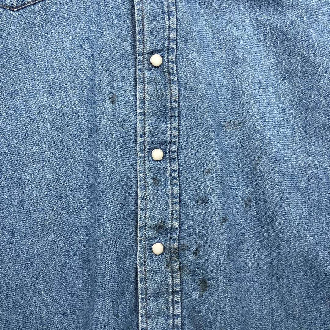 90'S Wrangler Long-Sleeve Denim Western Shirt, Men's XXL (approx.), Vintage cotton blue type Vintage Second Hand