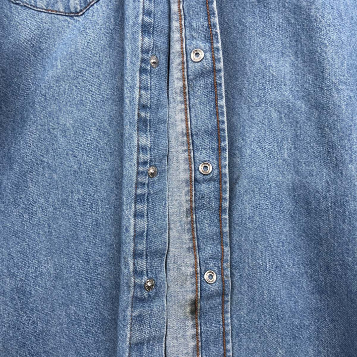 90'S Wrangler Long-Sleeve Denim Western Shirt, Men's XXL (approx.), Vintage cotton blue type Vintage Second Hand