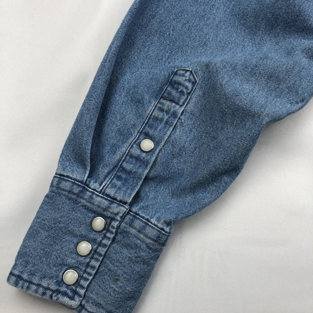 90'S Wrangler Long-Sleeve Denim Western Shirt, Men's XXL (approx.), Vintage cotton blue type Vintage Second Hand