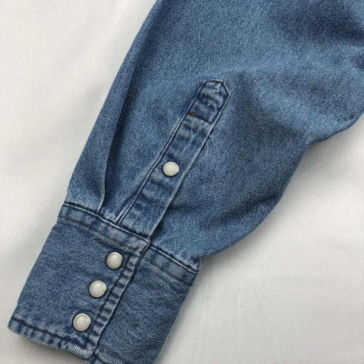 90'S Wrangler Long-Sleeve Denim Western Shirt, Men's XXL (approx.), Vintage cotton blue type Vintage Second Hand