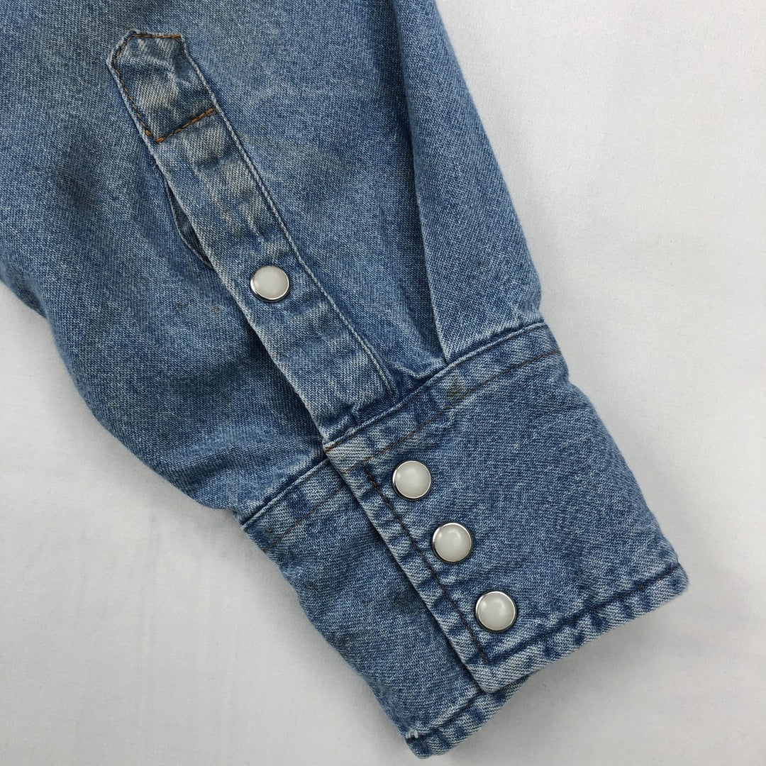 90'S Wrangler Long-Sleeve Denim Western Shirt, Men's XXL (approx.), Vintage cotton blue type Vintage Second Hand