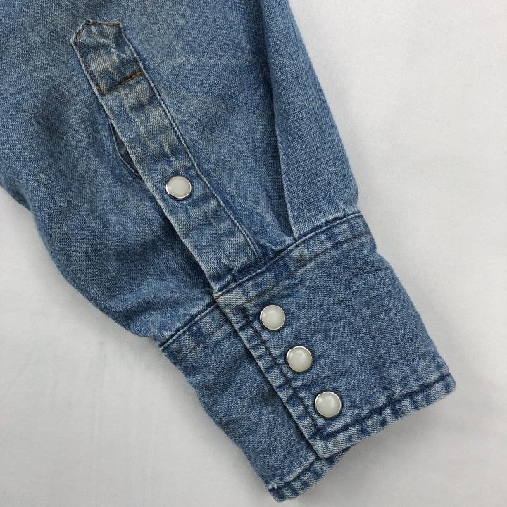 90'S Wrangler Long-Sleeve Denim Western Shirt, Men's XXL (approx.), Vintage cotton blue type Vintage Second Hand