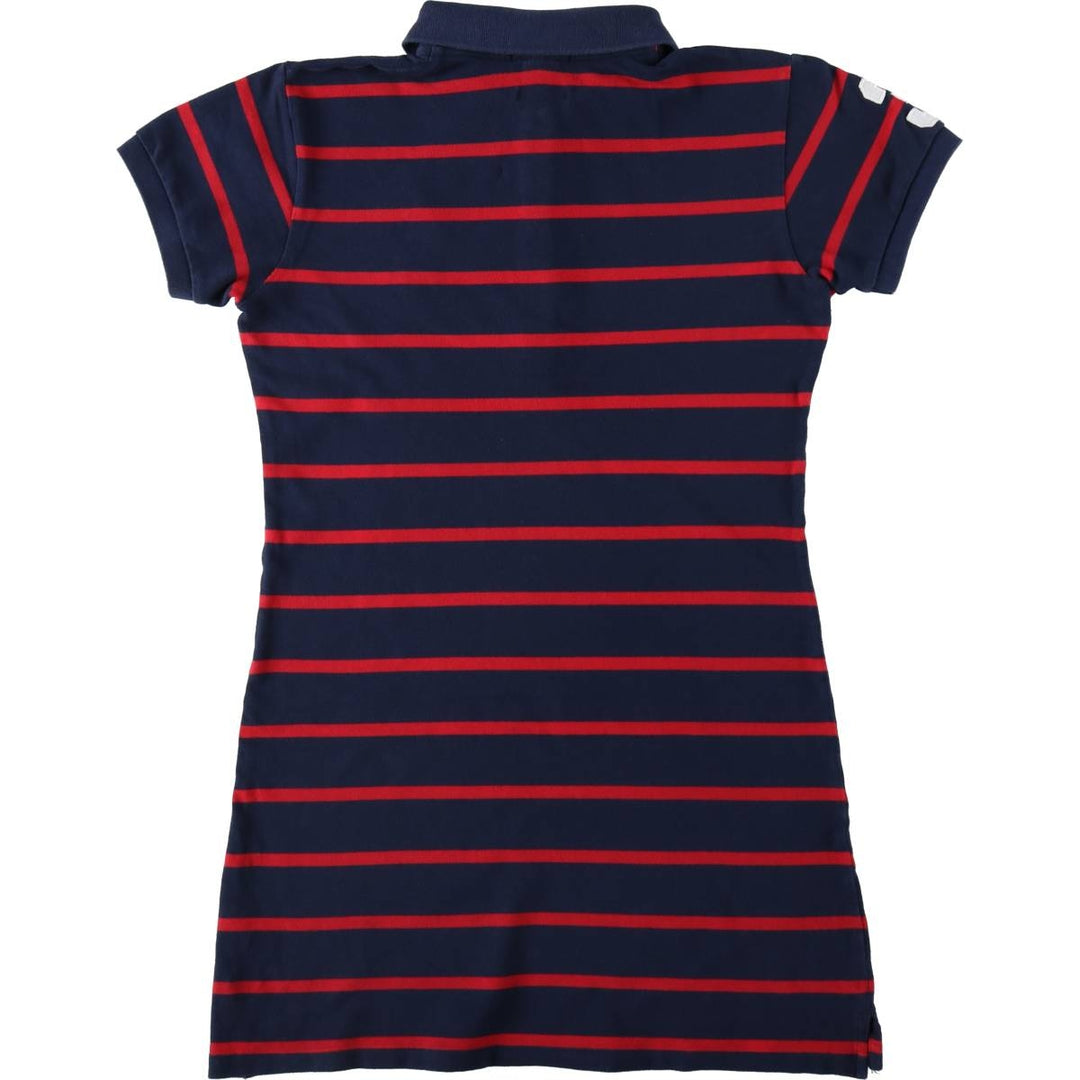 Ralph Lauren CUSTOM FIT Border Pattern Big Pony Mini Polo Shirt Dress (Women's XL equivalent) cotton navy blue type Vintage Second Hand