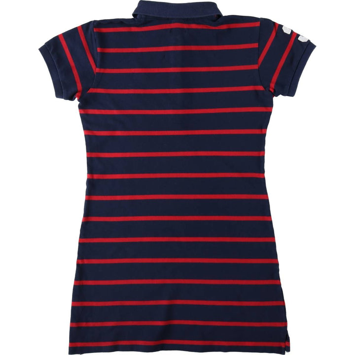 Ralph Lauren CUSTOM FIT Border Pattern Big Pony Mini Polo Shirt Dress (Women's XL equivalent) cotton navy blue type Vintage Second Hand