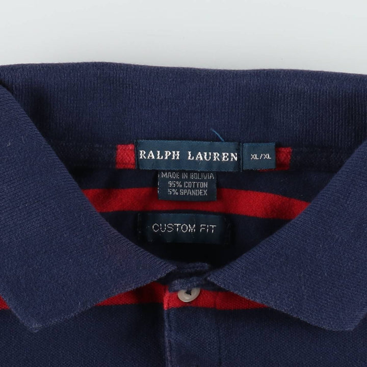 Ralph Lauren CUSTOM FIT Border Pattern Big Pony Mini Polo Shirt Dress (Women's XL equivalent) cotton navy blue type Vintage Second Hand