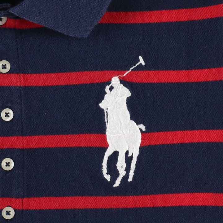 Ralph Lauren CUSTOM FIT Border Pattern Big Pony Mini Polo Shirt Dress (Women's XL equivalent) cotton navy blue type Vintage Second Hand