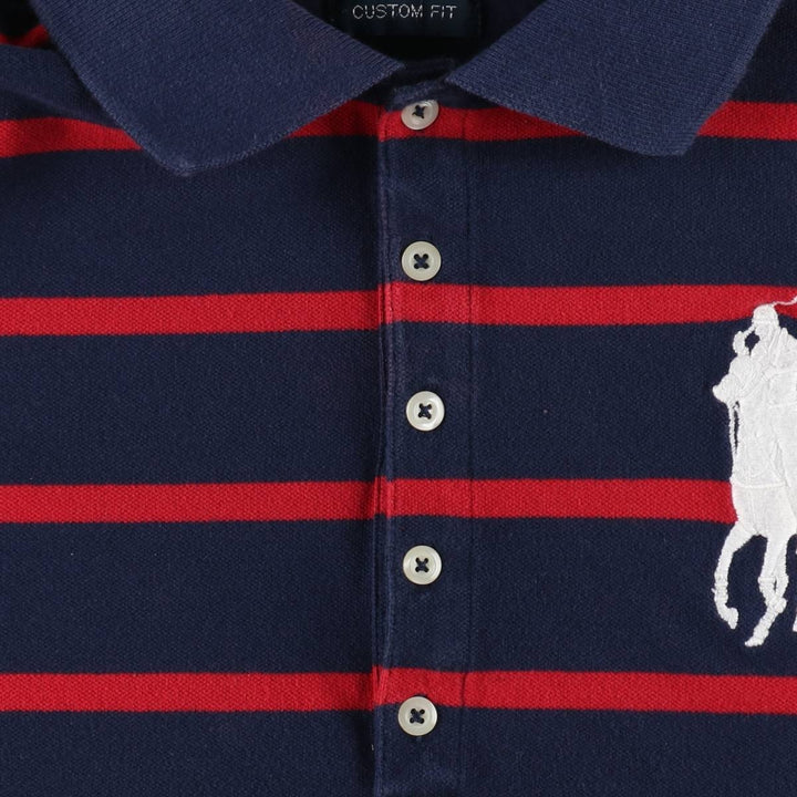 Ralph Lauren CUSTOM FIT Border Pattern Big Pony Mini Polo Shirt Dress (Women's XL equivalent) cotton navy blue type Vintage Second Hand