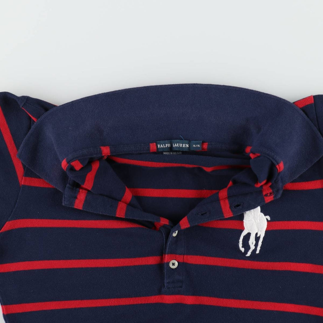 Ralph Lauren CUSTOM FIT Border Pattern Big Pony Mini Polo Shirt Dress (Women's XL equivalent) cotton navy blue type Vintage Second Hand