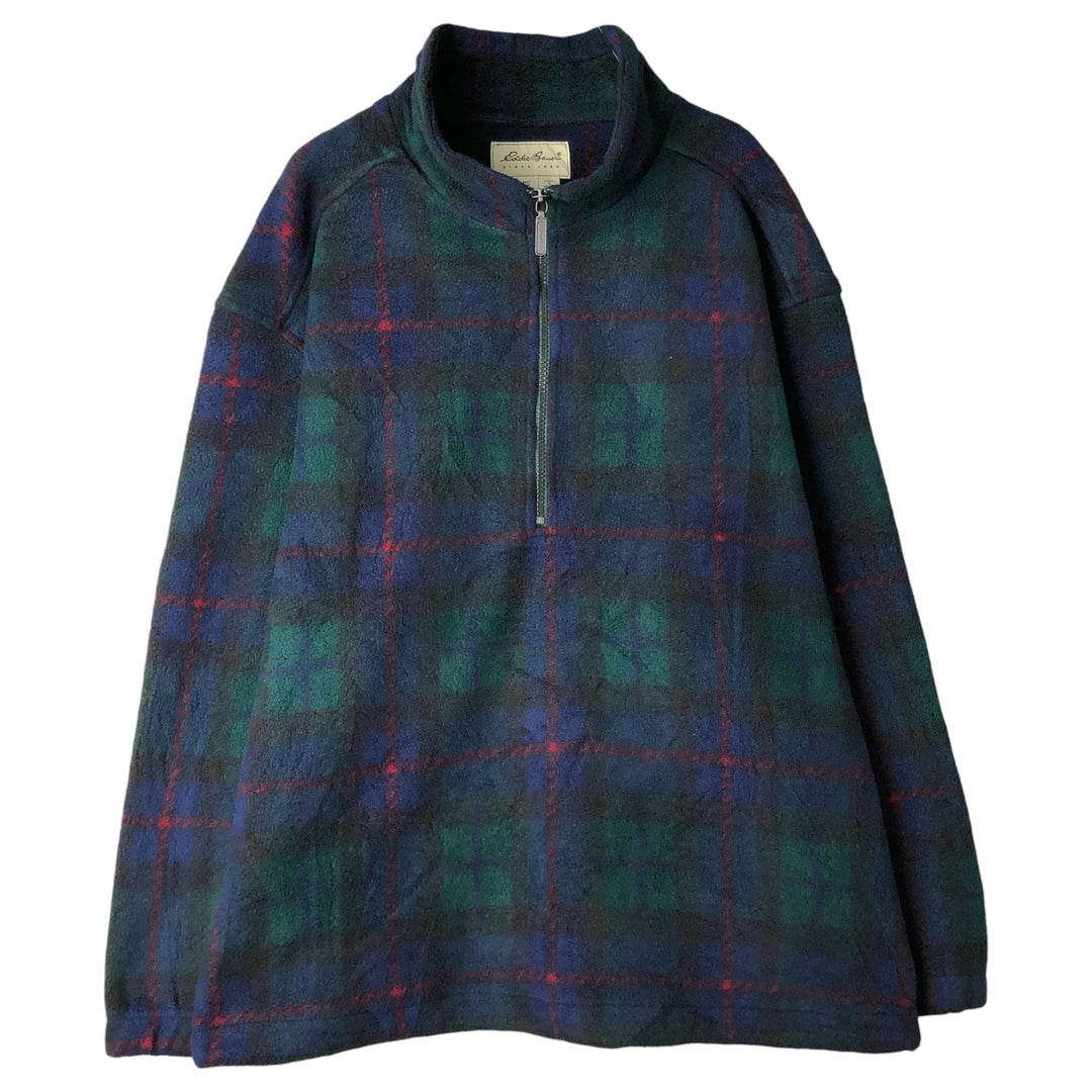 Eddie Bauer Check Pattern Half-Zip Fleece Pullover, Men's Size Small polyester navy blue type Vintage Second Hand