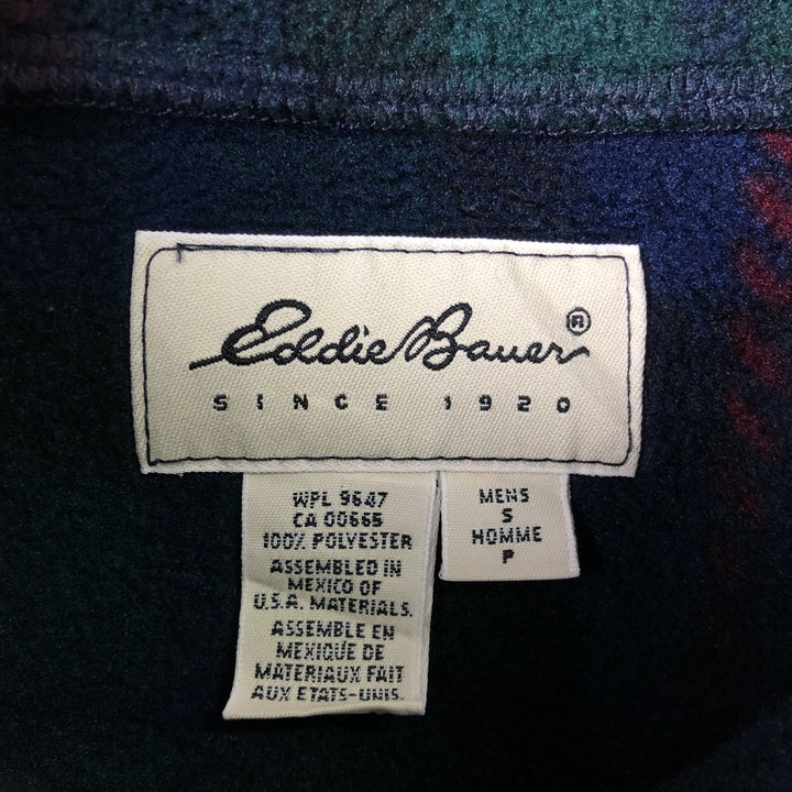 Eddie Bauer Check Pattern Half-Zip Fleece Pullover, Men's Size Small polyester navy blue type Vintage Second Hand