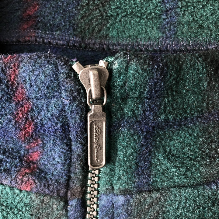 Eddie Bauer Check Pattern Half-Zip Fleece Pullover, Men's Size Small polyester navy blue type Vintage Second Hand