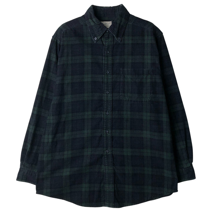 Vintage LL Bean Blackwatch Check Long Sleeve Button-Down Corduroy Shirt from the 90'S to 00s, Men's Size Medium cotton green type Vintage Second Hand