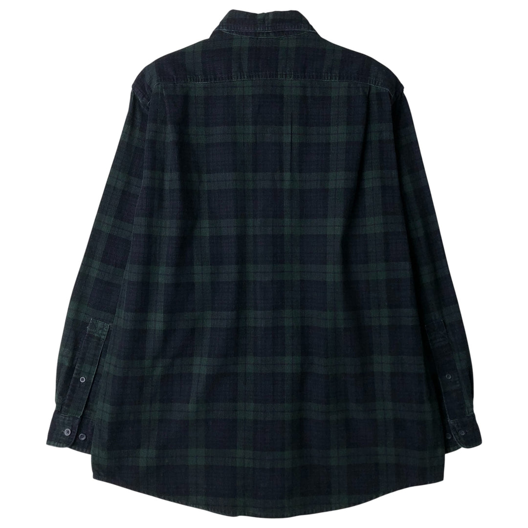 Vintage LL Bean Blackwatch Check Long Sleeve Button-Down Corduroy Shirt from the 90'S to 00s, Men's Size Medium cotton green type Vintage Second Hand