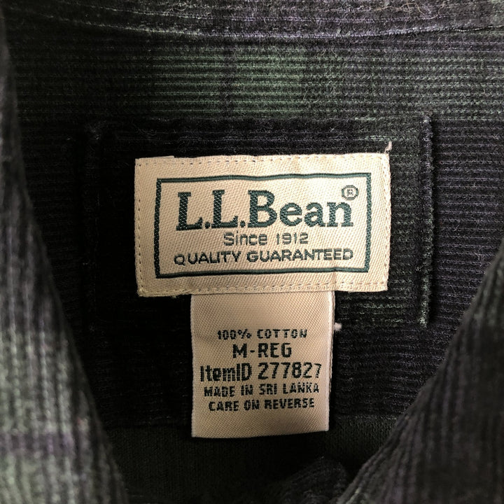 Vintage LL Bean Blackwatch Check Long Sleeve Button-Down Corduroy Shirt from the 90'S to 00s, Men's Size Medium cotton green type Vintage Second Hand
