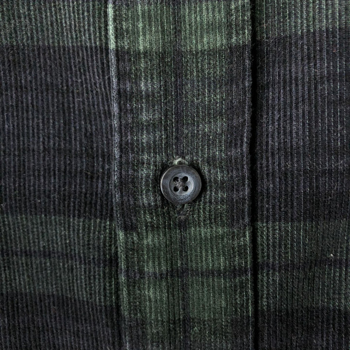 Vintage LL Bean Blackwatch Check Long Sleeve Button-Down Corduroy Shirt from the 90'S to 00s, Men's Size Medium cotton green type Vintage Second Hand