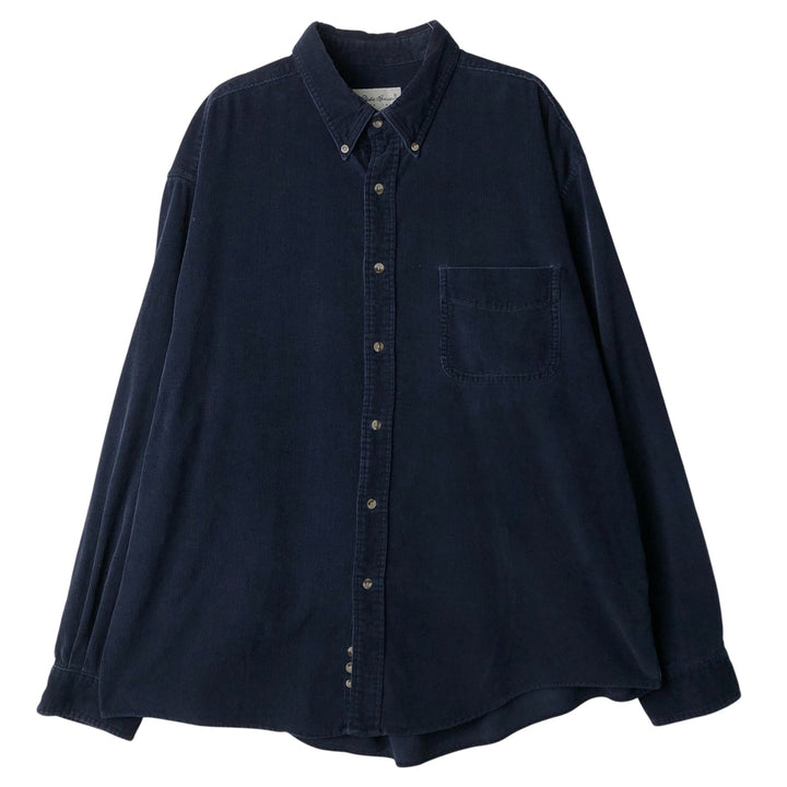 Eddie Bauer long-sleeved button-down corduroy shirt, men's size XL cotton navy blue type Vintage Second Hand