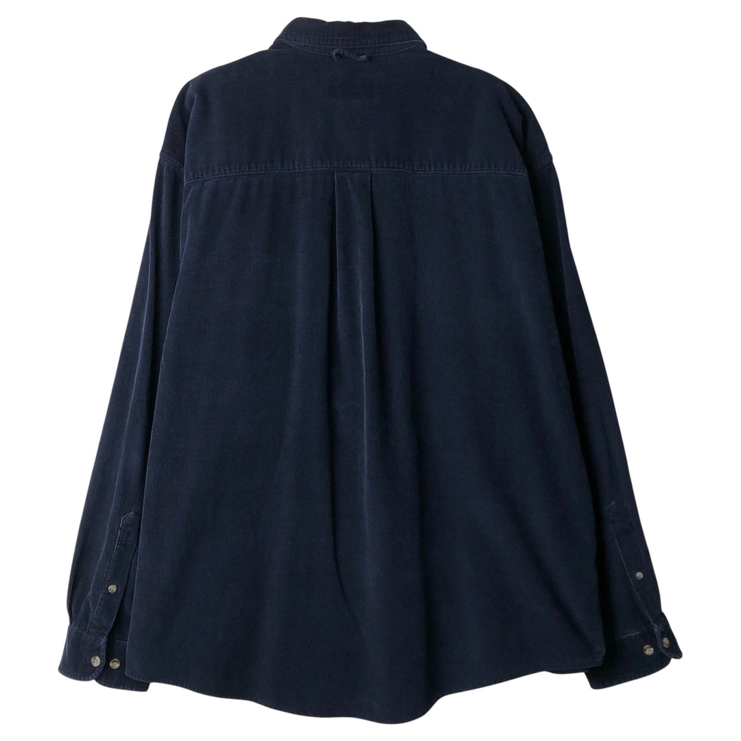Eddie Bauer long-sleeved button-down corduroy shirt, men's size XL cotton navy blue type Vintage Second Hand