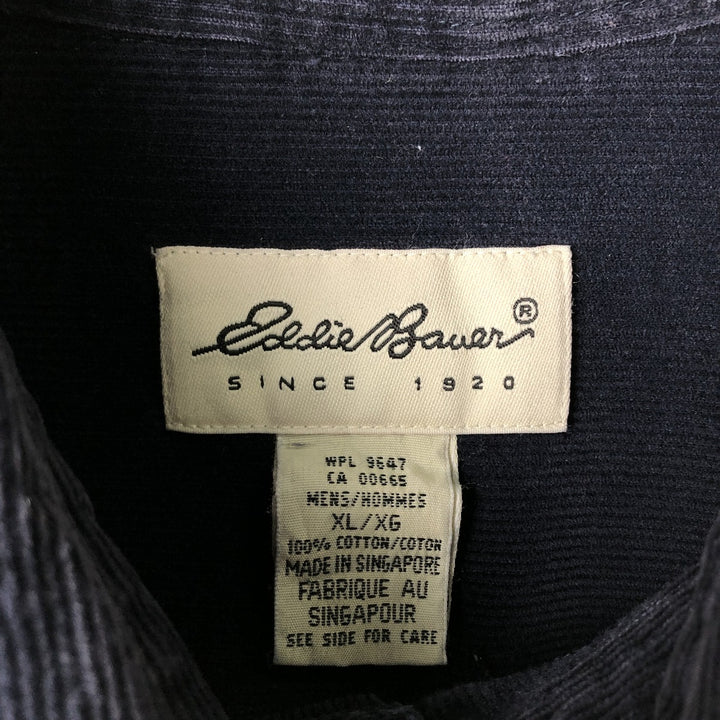 Eddie Bauer long-sleeved button-down corduroy shirt, men's size XL cotton navy blue type Vintage Second Hand