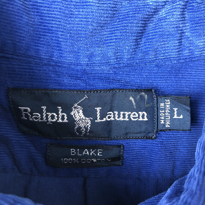 Ralph Lauren BLAKE long sleeve button down corduroy shirt, men's size L cotton blue type Vintage Second Hand