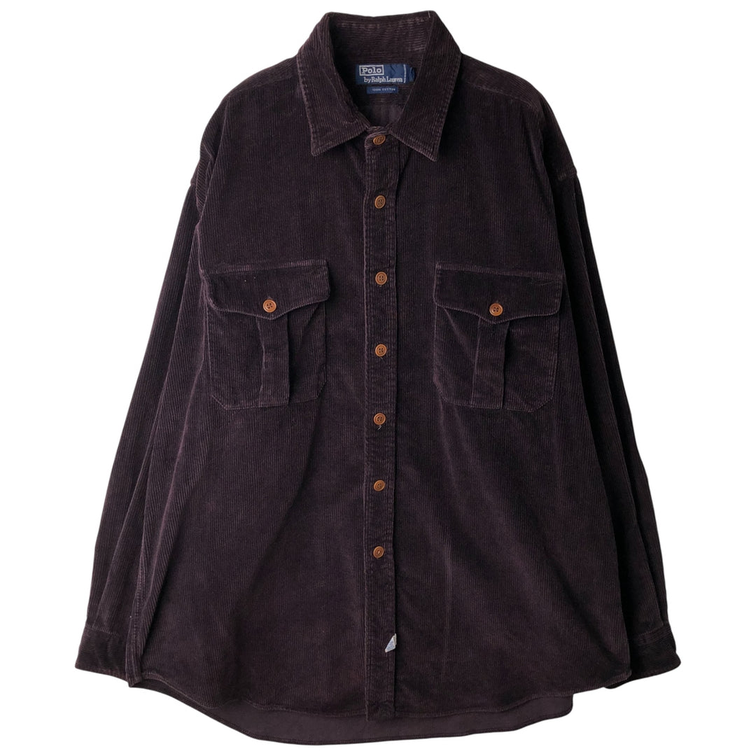 Ralph Lauren POLO by Ralph Lauren long-sleeved corduroy shirt, men's size XL cotton purple type Vintage Second Hand