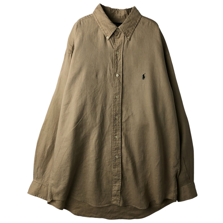 Ralph Lauren BLAKE long sleeve linen button down shirt, men's size L linen Beige type Vintage Second Hand