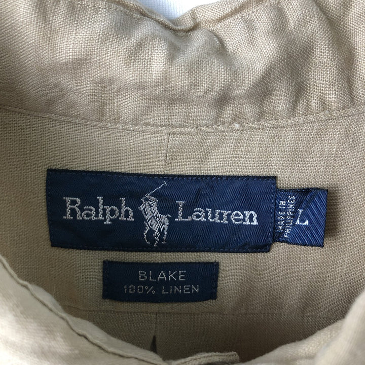 Ralph Lauren BLAKE long sleeve linen button down shirt, men's size L linen Beige type Vintage Second Hand