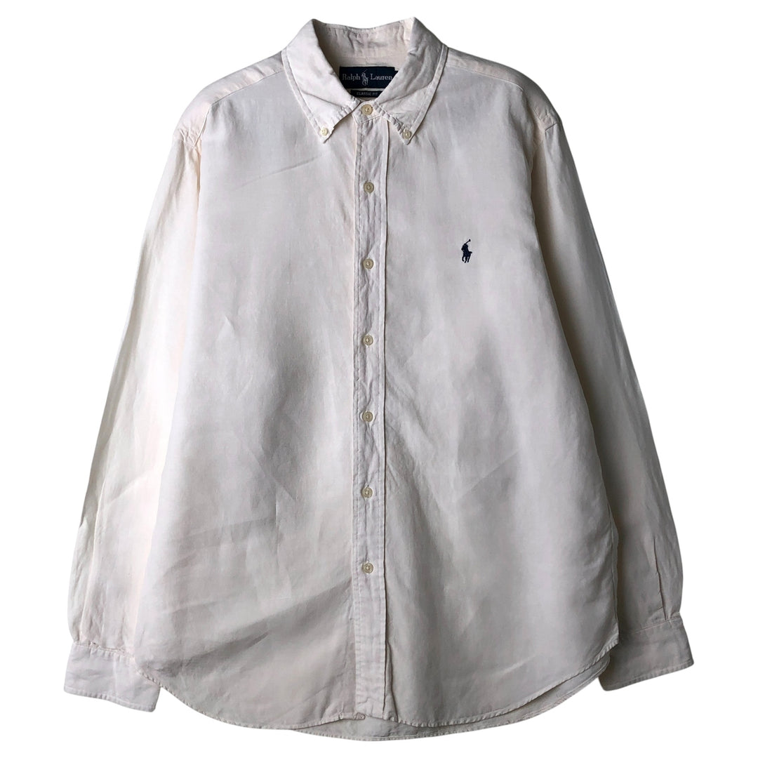 Ralph Lauren Classic Fit Long Sleeve Linen Button Down Shirt, Men's Size L linen white type Vintage Second Hand