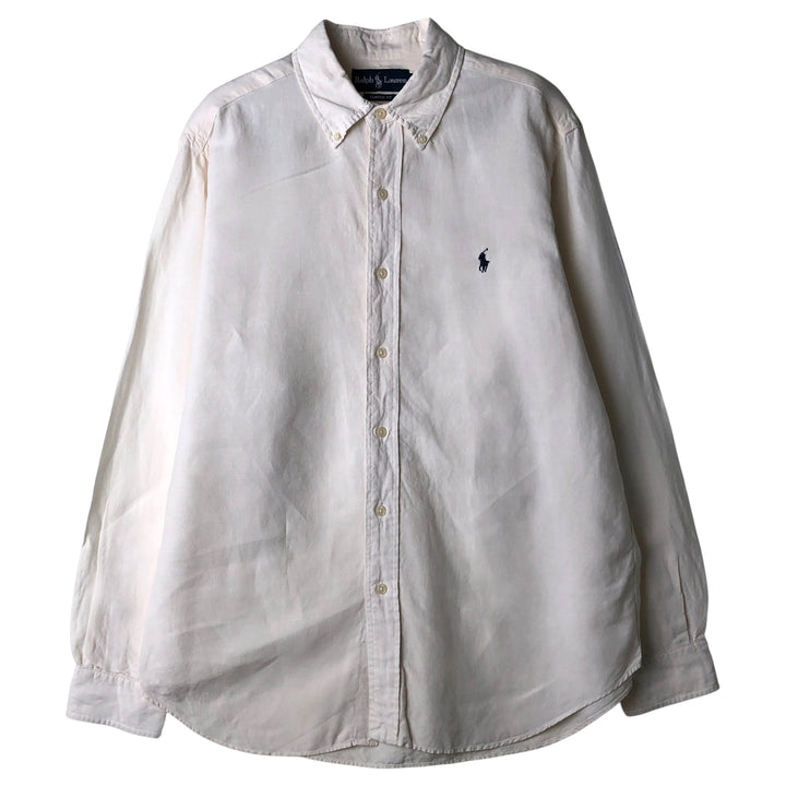 Ralph Lauren Classic Fit Long Sleeve Linen Button Down Shirt, Men's Size L linen white type Vintage Second Hand