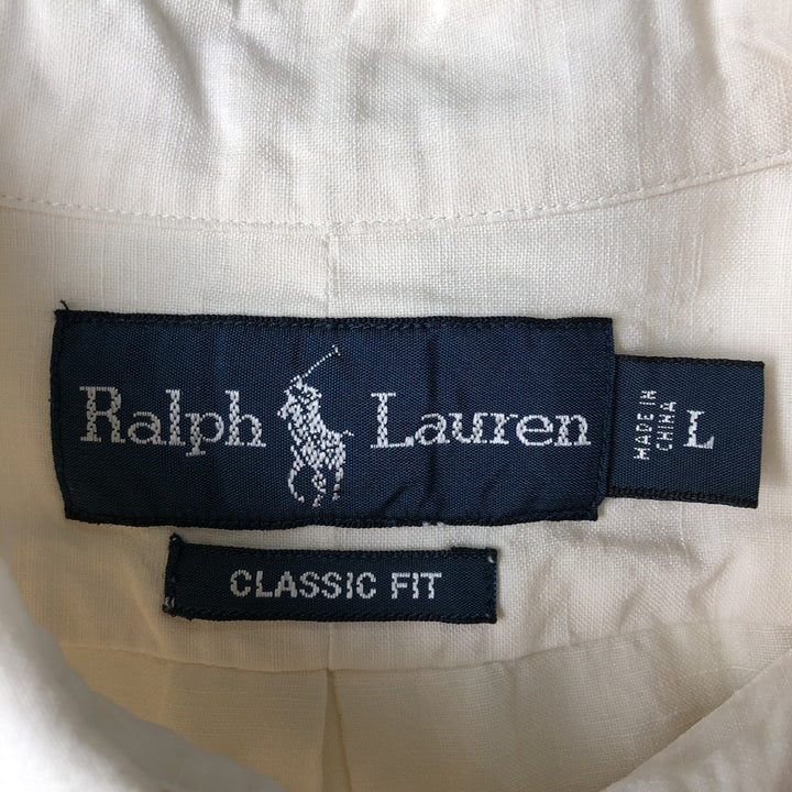 Ralph Lauren Classic Fit Long Sleeve Linen Button Down Shirt, Men's Size L linen white type Vintage Second Hand