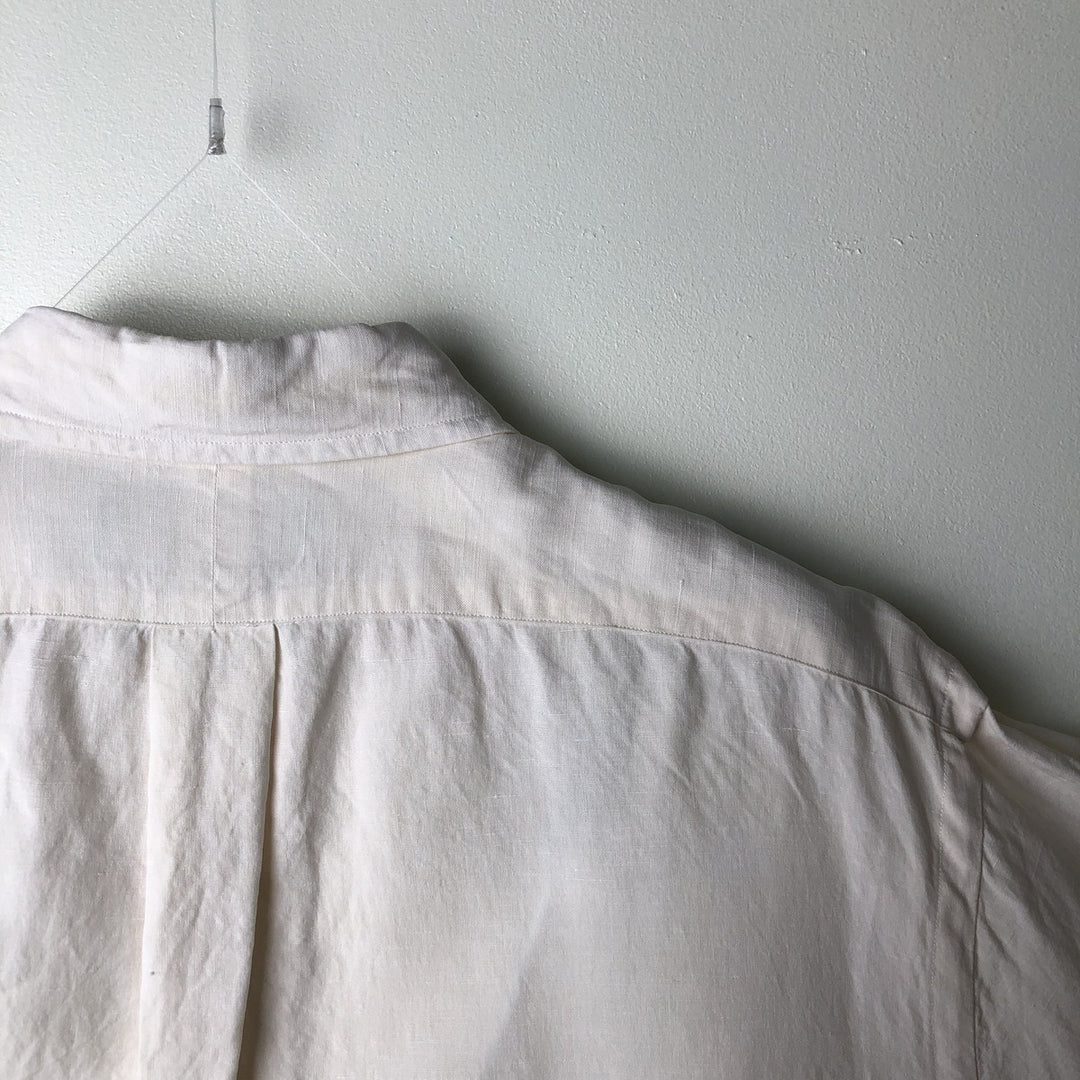 Ralph Lauren Classic Fit Long Sleeve Linen Button Down Shirt, Men's Size L linen white type Vintage Second Hand