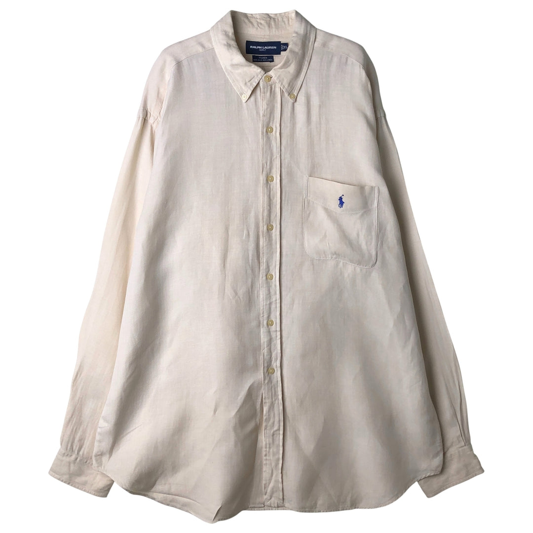 Ralph Lauren Golf Tilden long-sleeved button-down linen and silk shirt, men's size XL silk ivory Vintage Second Hand