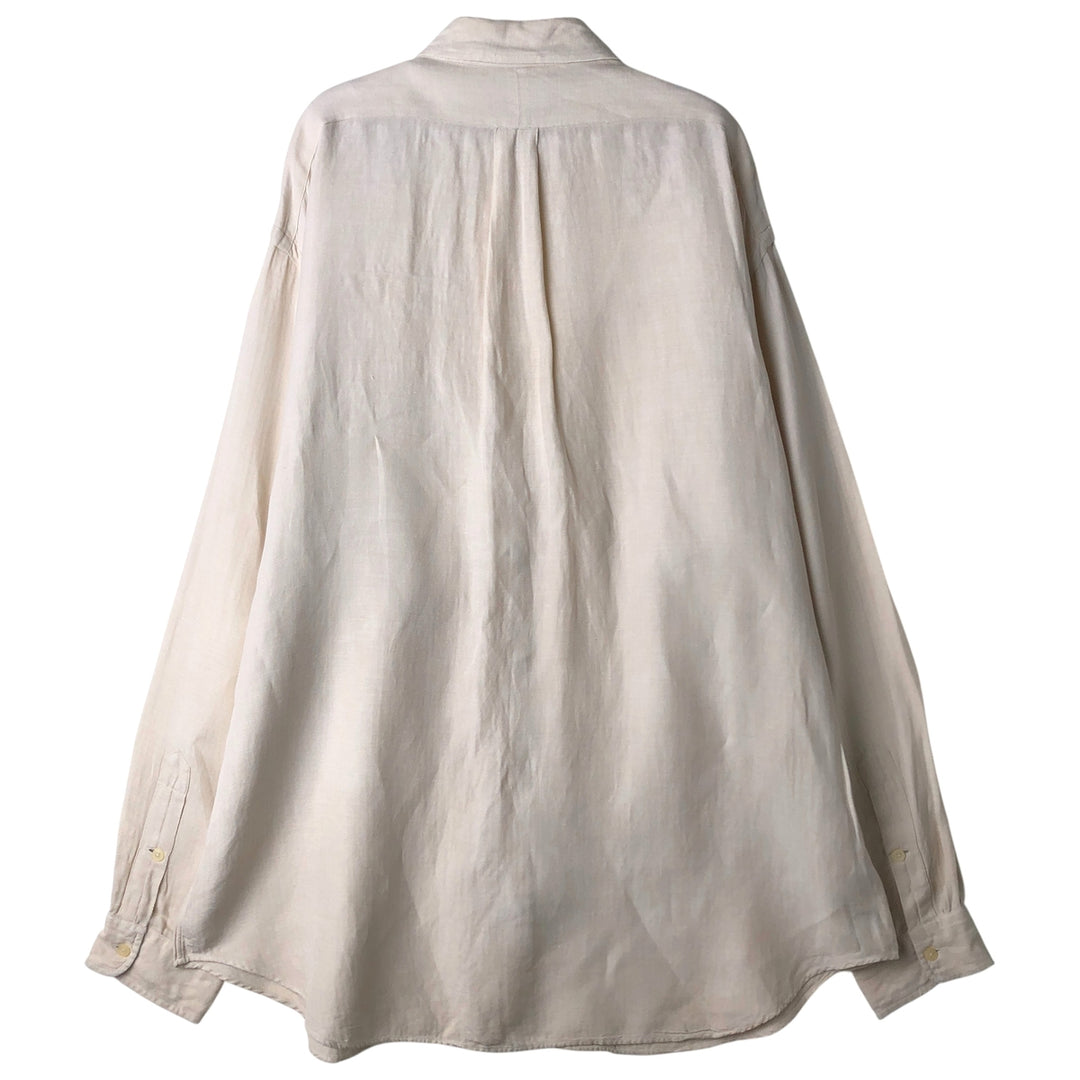 Ralph Lauren Golf Tilden long-sleeved button-down linen and silk shirt, men's size XL silk ivory Vintage Second Hand