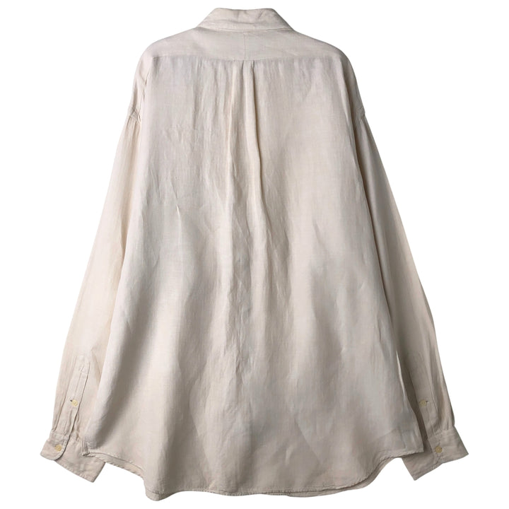 Ralph Lauren Golf Tilden long-sleeved button-down linen and silk shirt, men's size XL silk ivory Vintage Second Hand