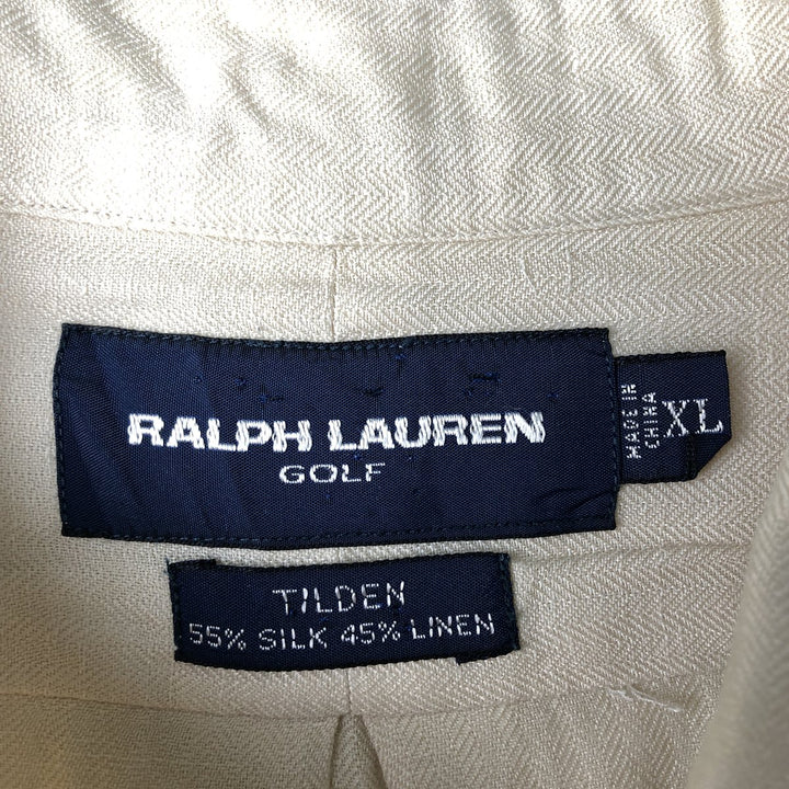 Ralph Lauren Golf Tilden long-sleeved button-down linen and silk shirt, men's size XL silk ivory Vintage Second Hand