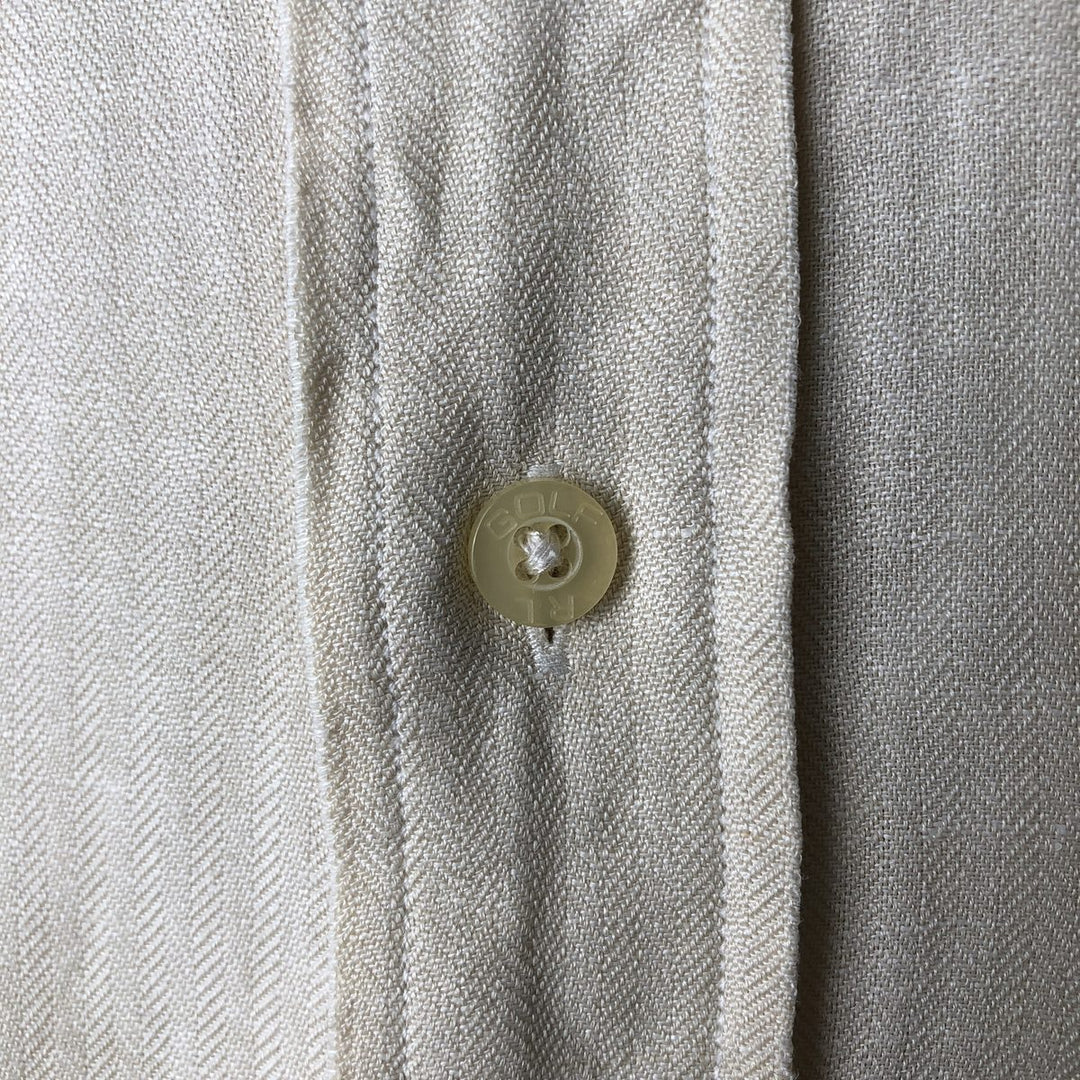 Ralph Lauren Golf Tilden long-sleeved button-down linen and silk shirt, men's size XL silk ivory Vintage Second Hand