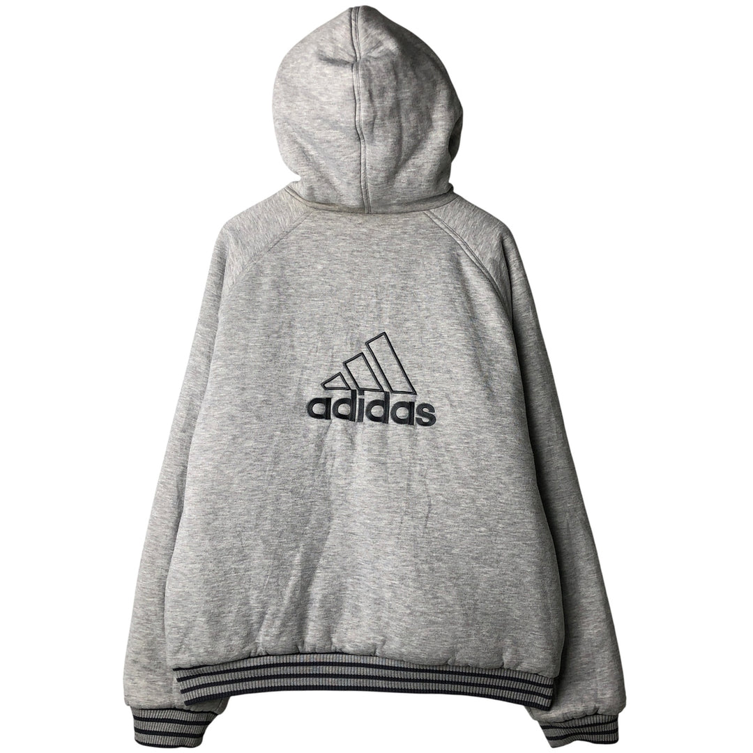 2000'S adidas reversible padded hoodie/puffer jacket with back logo, men's size XXL Nylon navy blue type Vintage Second Hand
