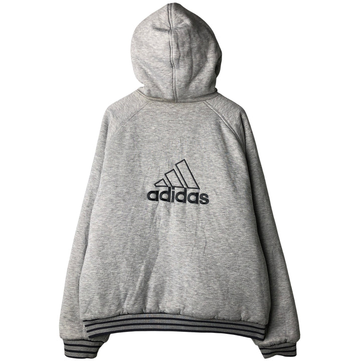 2000'S adidas reversible padded hoodie/puffer jacket with back logo, men's size XXL Nylon navy blue type Vintage Second Hand