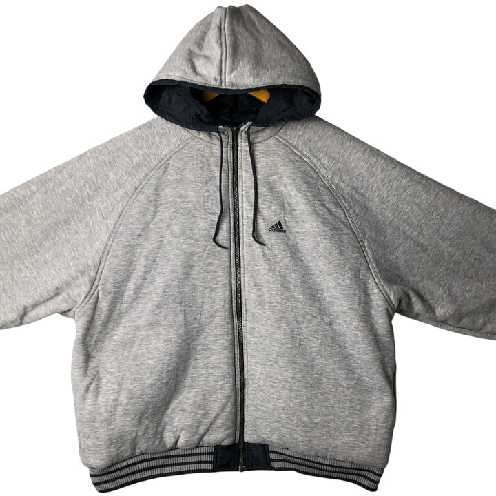 2000'S adidas reversible padded hoodie/puffer jacket with back logo, men's size XXL Nylon navy blue type Vintage Second Hand