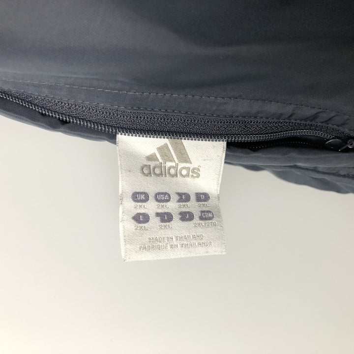 2000'S adidas reversible padded hoodie/puffer jacket with back logo, men's size XXL Nylon navy blue type Vintage Second Hand