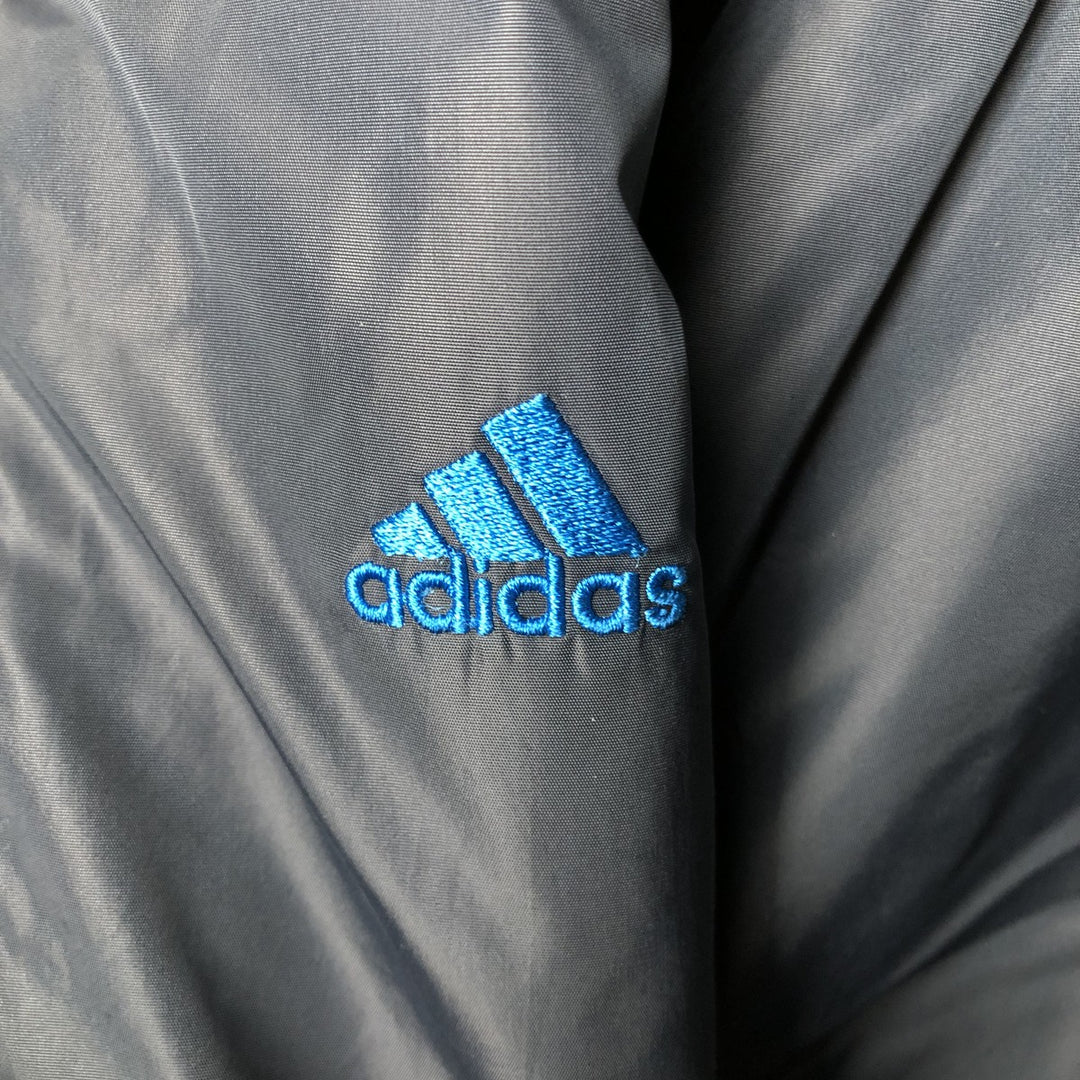 2000'S adidas reversible padded hoodie/puffer jacket with back logo, men's size XXL Nylon navy blue type Vintage Second Hand